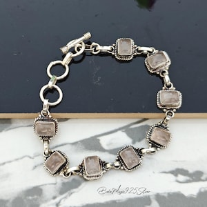 Natural Rose Quartz Bracelet | Sterling Silver Bracelet | Silver Gemstone Bracelet | Rose Quartz Jewelry | Women Bracelet | Latest Bracelet