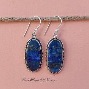 Natural Sodalite Earrings, 925 Sterling Silver Earrings For Women&#39;s, Genuine Blue Gemstone Handmade Earrings, Unique Earrings For Gift***