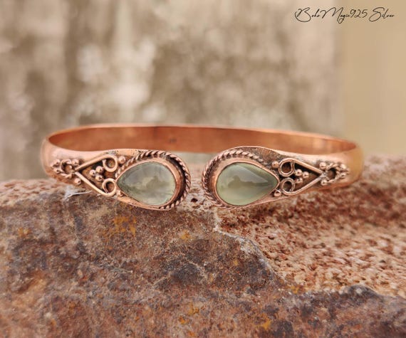 Handmade Prehnite Copper Bangle: Adjustable Gemstone Cuff - Etsy