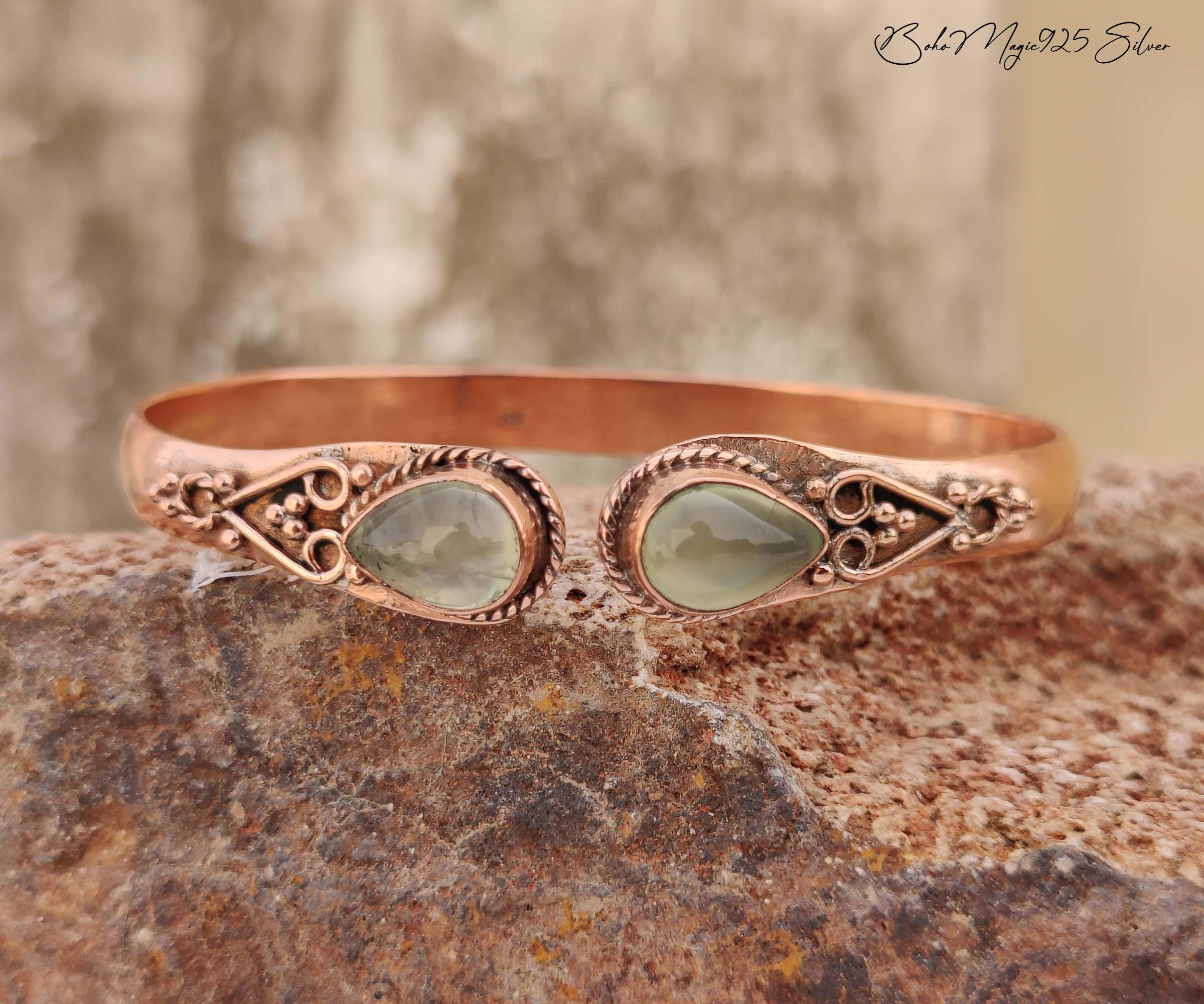 Handmade Prehnite Copper Bangle: Adjustable Gemstone Cuff - Etsy