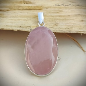 Natural Rose Quartz Pendant, Sterling Silver Pendant, Rose Quartz Necklace, Handcraft Pendant, Pink Quartz Pendant, Woman's Gift Necklace