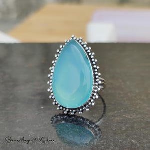Aqua Chalcedony Ring | Tear Drop Ring | Sterling Silver Ring | Handmade Ring | Chalcedony Ring For Women | Birthstone Ring | Promise Ring |