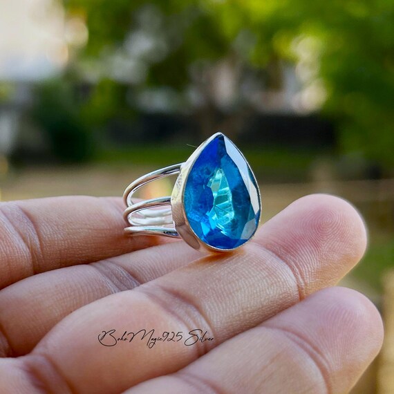 Bague Topaze Bleu Bague Argent Sterling Femme Bague Topaze Bleue