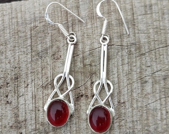 Red Garnet Earring / 925 Silver Handcrafted Jewelry / Boho Gift Dainty Earrings