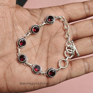 Bracelet fait main en argent sterling 925 avec grenat rouge