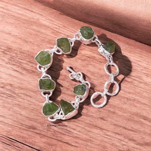 Raw Moldavite Bracelet: Handmade 925 Sterling Silver Gemstone Jewelry