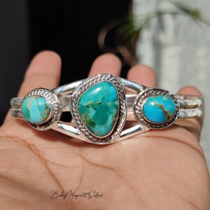 Handmade Kingman Turquoise Bangle: 925 Sterling Silver Boho Statement Jewelry image 5