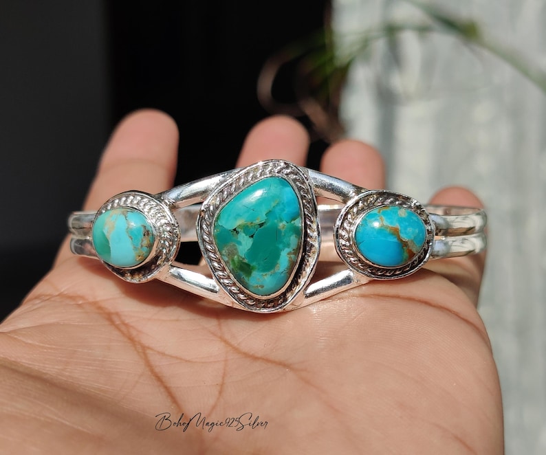 Handmade Kingman Turquoise Bangle: 925 Sterling Silver Boho Statement Jewelry image 5