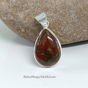 Bloodstone Gemstone Pendant, Bloodstone Jewelry, 925 Silver Sterling Jewelry, Bloodstone Necklace, Boho Pendant, Silver Pendant, Gift Idea