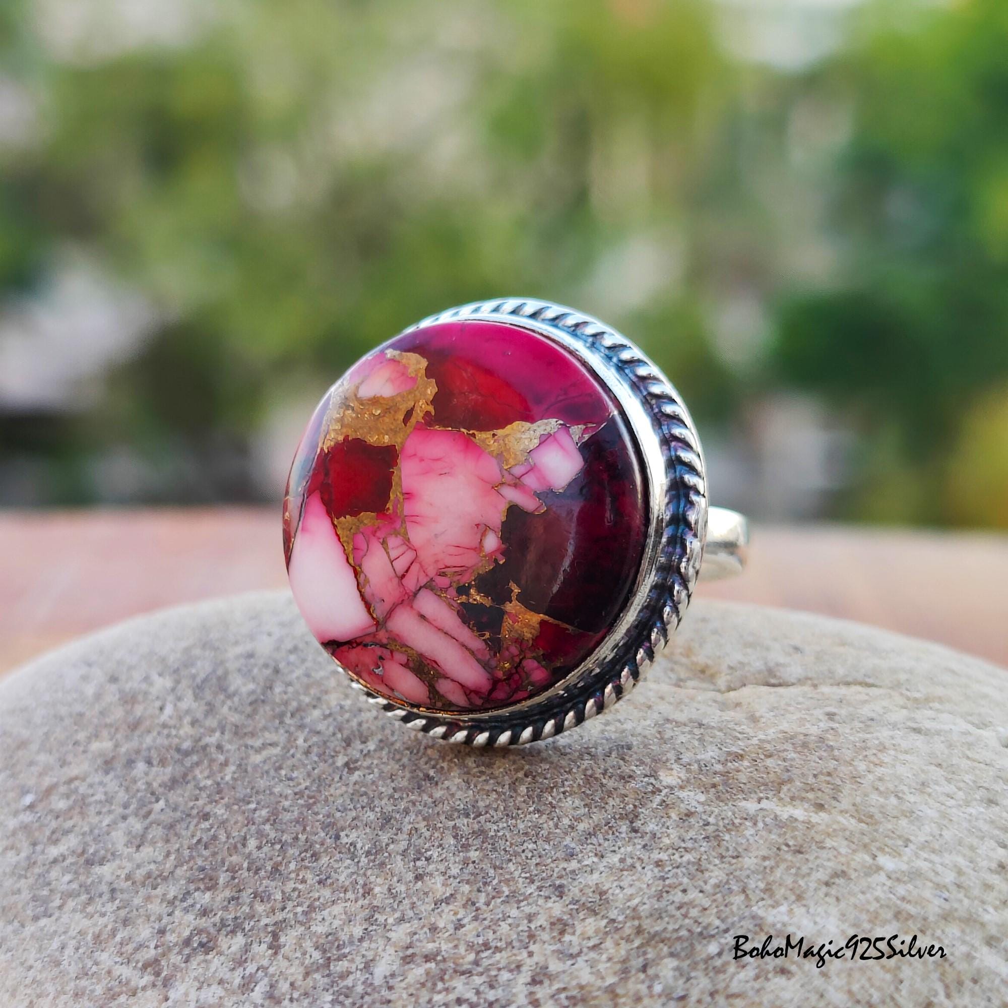 Handmade Sterling Silver Red Dahlia Turquoise Statement Ring - Etsy