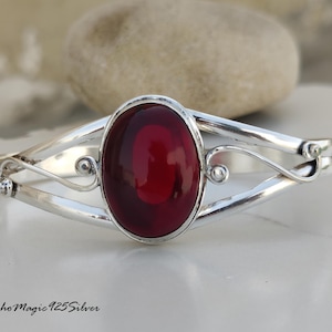 Handmade Red Garnet 925 Silver Bangle: Gemstone Jewelry Gift
