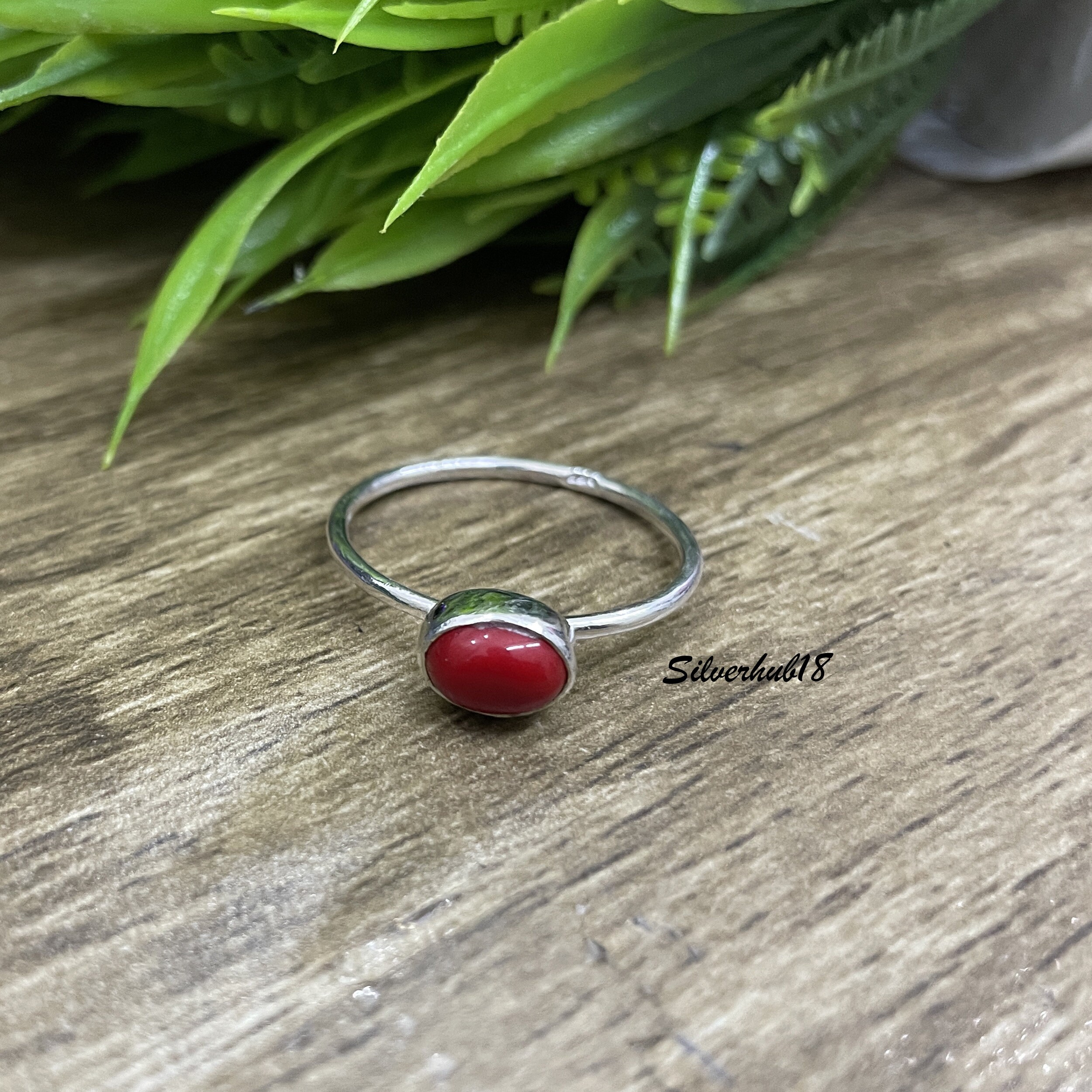 Handmade Red Coral Ring: Oval Gemstone, 925 Sterling Silver - Etsy