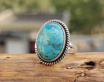 Handmade Kingman Turquoise Ring: Sterling Silver Bohemian Jewelry