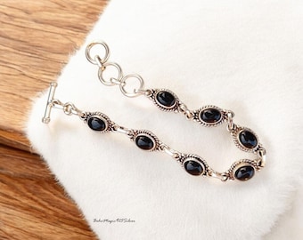 Pulsera de plata de ley 925 con ónix negro hecha a mano