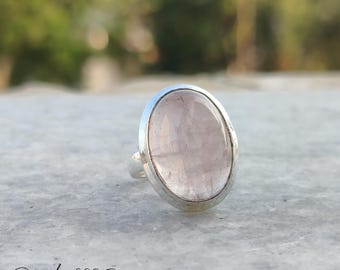 Handmade Rose Quartz Sterling Silver Ring: Dainty Boho Jewelry