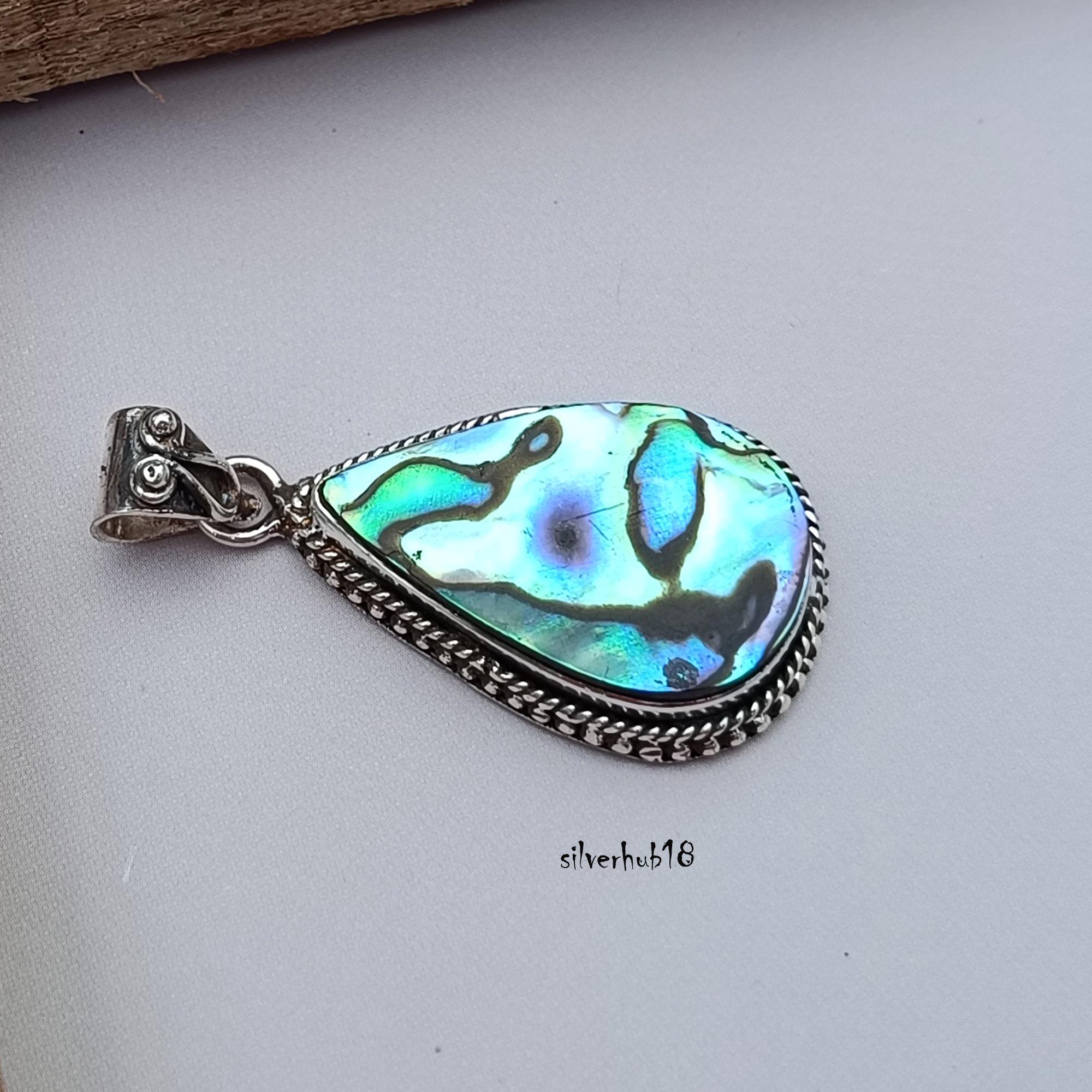 Ciondolo Artigianale In Conchiglia Abalone E Argento 925 – Fatto A Mano – Pietra Preziosa Naturale - Foto 2