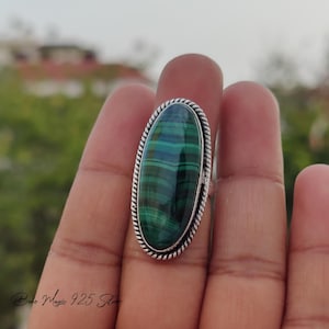 Oval Malachite Silver Ring ~ Natural Gemstone Ring ~ 925 Sterling Silver Ring ~ Dainty Ring ~ Malachite Ring ~ Handmade Ring ~Gift For Her