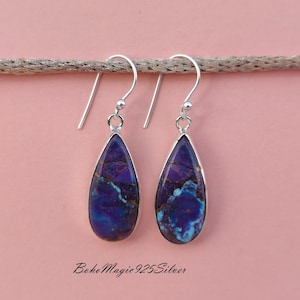 Purple Copper Turquoise Dangle Drop Earrings ! Birthstone Earring ! 925 Sterling Silver Jewelry ! Dangle Earrings ! Purple Turquoise Jewelry