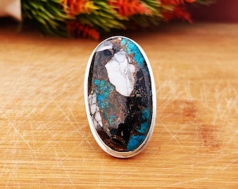 Handmade Chrysocolla Sterling Silver Ring: Statement Jewelry