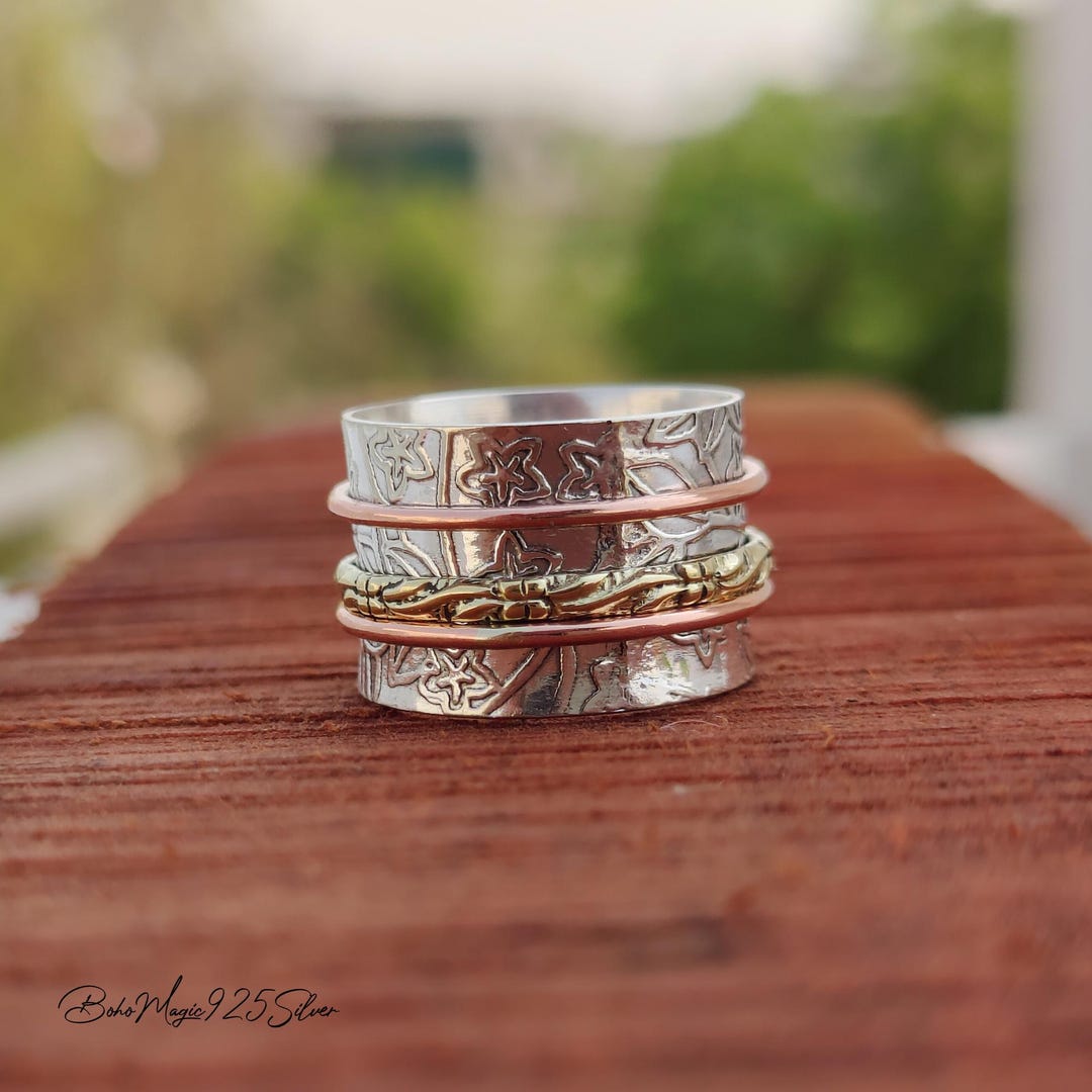 Handmade Sterling Silver Spinner Ring: Wide Band Fidget Ring - Etsy
