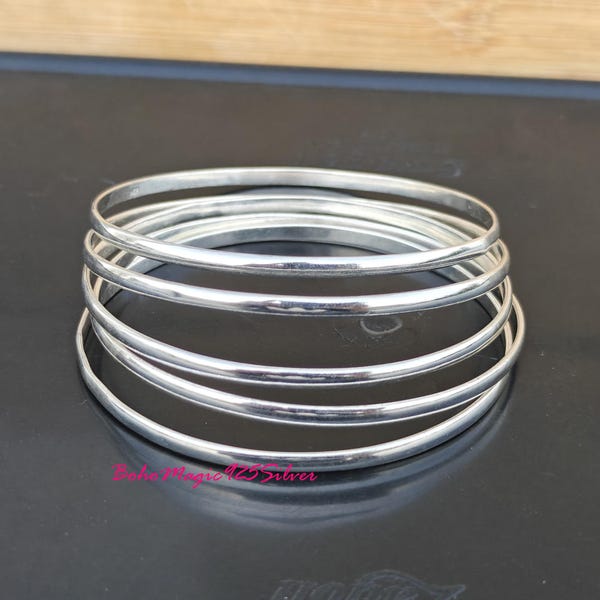 Handmade Sterling Silver Bangle Set - Simple Stacking Bangles