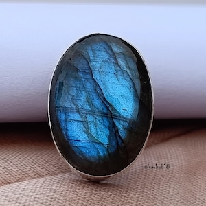 Natural Labradorite Ring, Dainty Ring, Women Ring, Sterling Silver Ring, Labradorite Ring, Statement Ring, Blue Fire Labradorite Band Ring