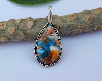 Oyster Copper Turquoise Pendant: Handmade Sterling Silver Necklace