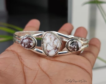 Handmade Wild Horse Jasper Bangle: Sterling Silver Boho Adjustable Jewelry