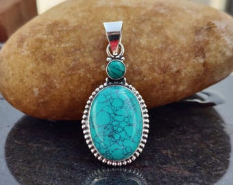 Handmade Turquoise Pendant Necklace: 925 Sterling Silver Gemstone Jewelry