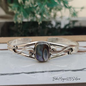 Abalone Shell Gemstone Bangle~ 925 Sterling Silver~ Handmade Jewelry~ Jewelry For Women~ Charm Bracelet~ Abalone Shell Jewelry~ Gift Present