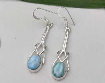 Genuine Larimar Earring, 925 Sterling Silver Gemstone Jewelry, Handmade Healing Earrings