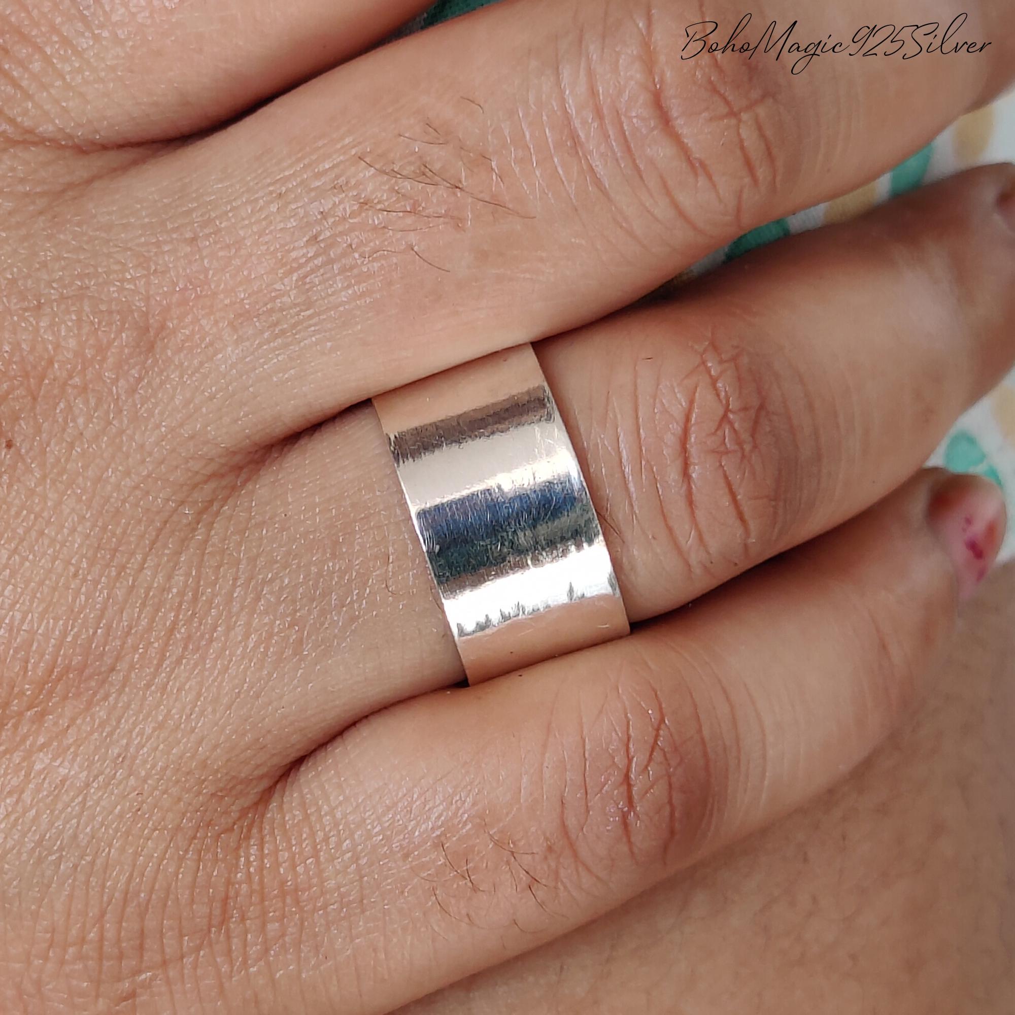 Handmade Wide Band 925 Sterling Silver Ring: Simple Wedding Band