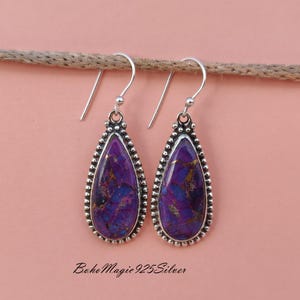 Purple Copper Turquoise Earrings,, Birthstone Earring,, 925 Sterling Silver Jewelry,, Dangle Earrings,, Purple Turquoise Gemstone Jewelry
