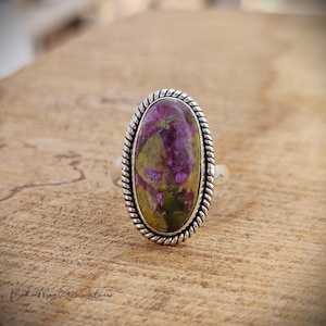 Handmade Stichtite Gemstone Ring: Sterling Silver Boho Jewelry