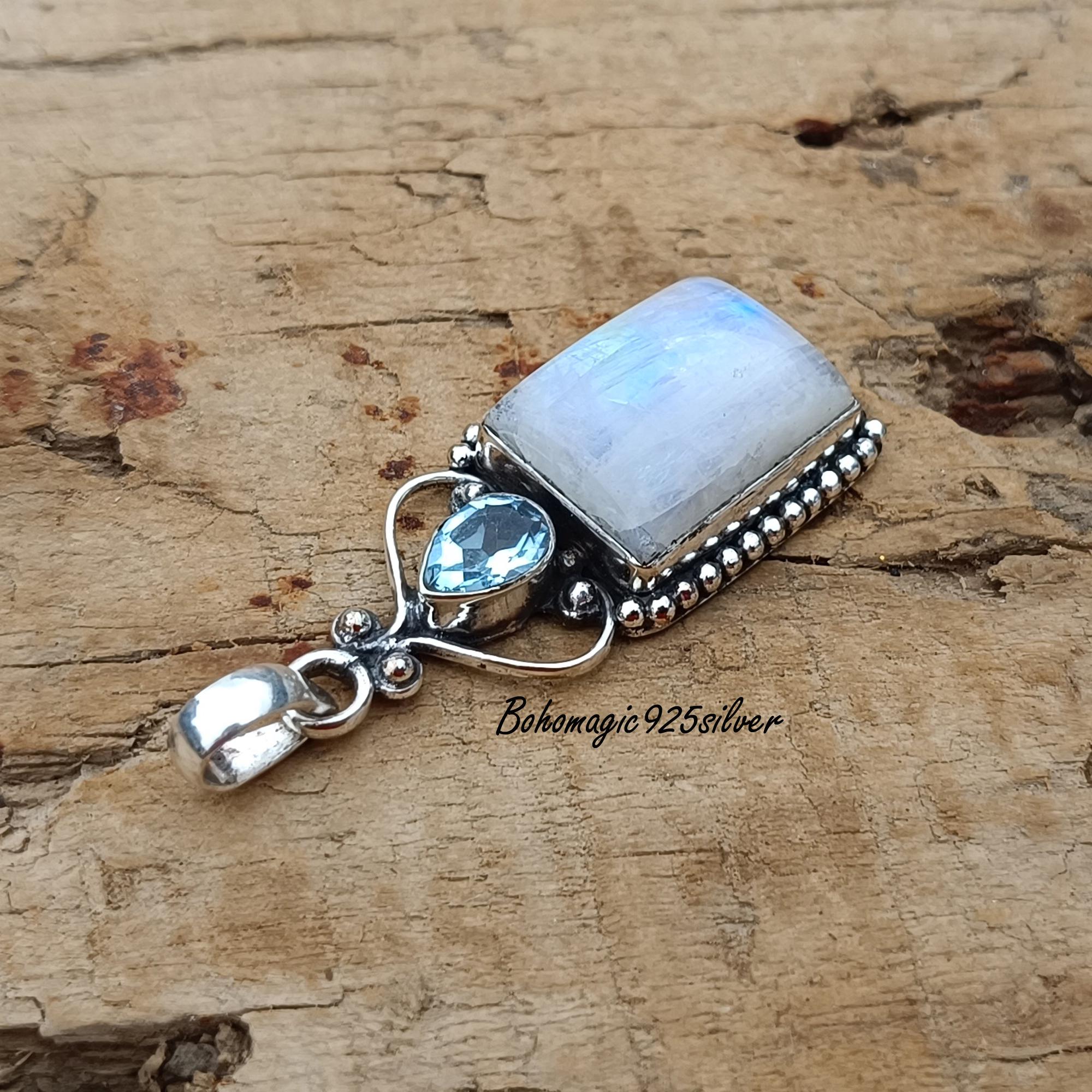 Collier Pierre De Lune Et Topaze – Argent 925 – Fait Main – Inde