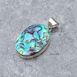 Abalone Shell Pendant.. 925 Sterling Silver Pendant..  Abalone Shell Gemstone Pendant.. Natural Abalone Shell Jewelry.. Handmade Necklace..