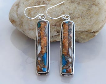 Oyster Turquoise Sterling Silver Dangle Earrings: Boho Gemstone Jewelry