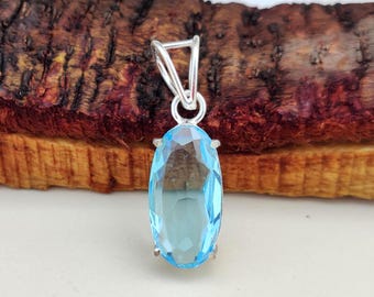 Handmade Blue Topaz Sterling Silver Pendant Necklace: 925 Gemstone Jewelry