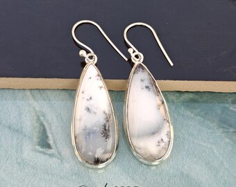 Dendritic Agate Earring-925 Sterling Silver-Dendritic Jewelry-Handmade Earring-Gemstone Earring-Stud Earring-Lovely Dendritic Earring