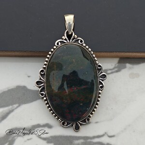 Bloodstone Pendant/Necklace, Bloodstone Jewelry, Sterling Silver Pendant, Gemstone Pendant, Anniversary Gift Jewelry For Wife, Women Gifts