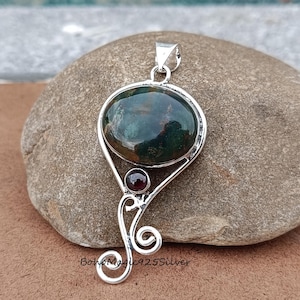 Bloodstone Pendant/Necklace, Bloodstone Jewelry, 925 Silver Sterling Jewelry, Garnet Pendant, Anniversary Gift Jewelry For Wife, Women Gifts