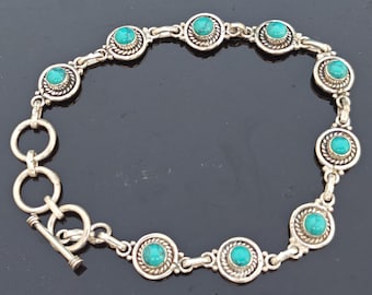 Handmade Turquoise Gemstone Bracelet: Sterling Silver Boho Jewelry