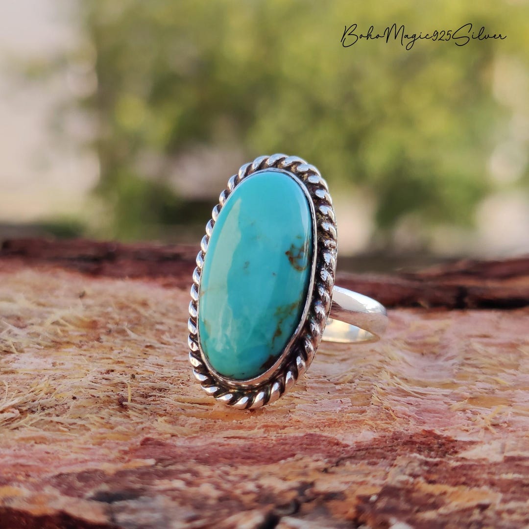 Handmade Kingman Turquoise Sterling Silver Ring: Boho Statement Jewelry ...