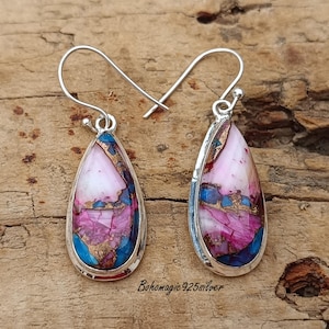 Handmade Pink Oyster Turquoise Sterling Silver Earrings
