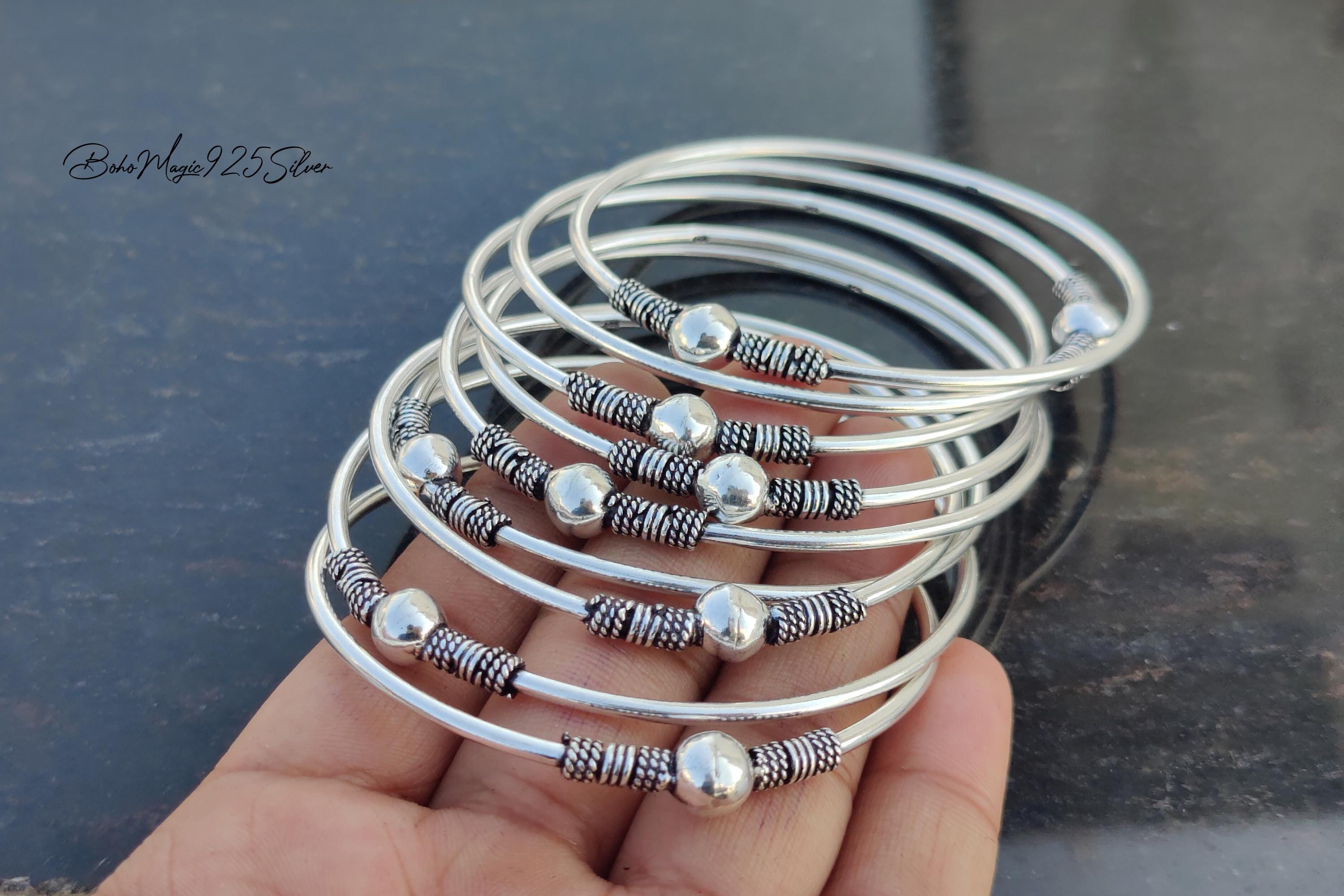 Handmade Sterling Silver Bangle Set: Thick Boho Ball Bangles - Etsy