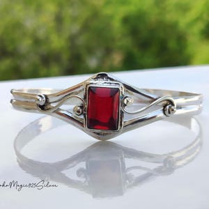 Natural Garnet Gemstone Bangle | New Design Garnet Cuff Bangle | Handmade Silver Bangle/Bracelet | Promise Bangle | Birthday Gift For Mother