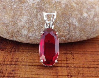 Handmade Red Garnet Pendant: 925 Sterling Silver Necklace