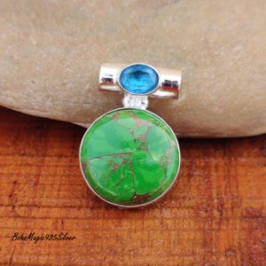 Green Copper Turquoise Pendant/Necklace \ Blue Topaz Pendant \ Handmade Silver Pendant \ Birthday Gift For Mom \ Green Gemstone Necklace