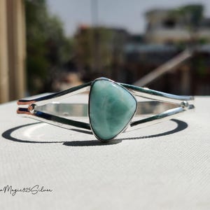 Natural Larimar Gemstone Bangle | 925 Silver Bangle | Unique Shape Larimar Bracelet Bangle | Adjustable Gemstone Bangle | Larimar Jewelry