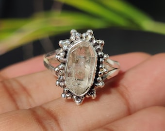 Bague diamant naturel Herkimer : pierre précieuse en argent sterling faite main, bague cadeau promesse
